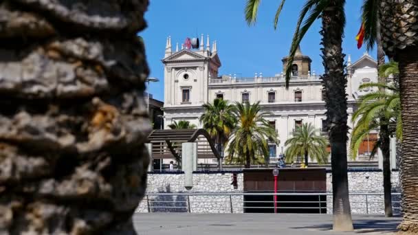 Barcelona, İspanya - 8 Mayıs 2016: Barcelona defne sokak palmiye ağaçları ile plaj, dolly — Stok video