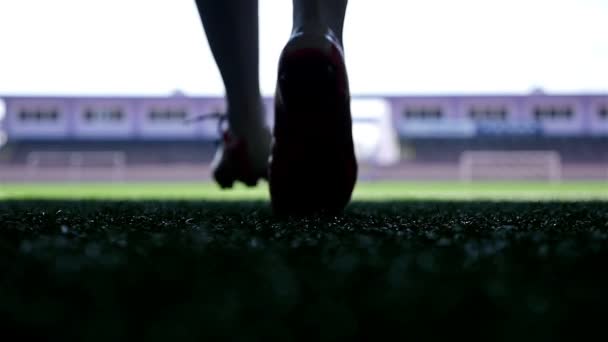 Silhouet van een football-speler uit te gaan naar het stadion — Stockvideo