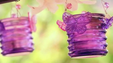 Mor mumlarla düğün dekorasyon