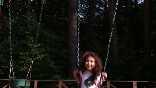 Jong meisje swingen in een speeltuin — Stockvideo