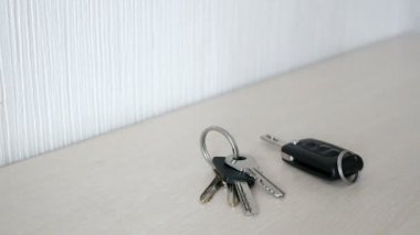 Kadının el araba ve ev anahtar taşı--dan bir tablo alır