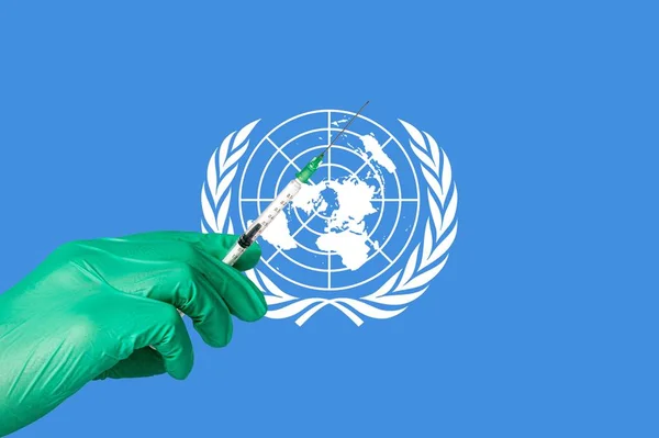 Vaccination Corona Devant Drapeau Des Nations Unies — Photo