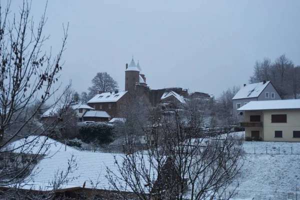 Bertrada Château Dans Eifel Allemagne Par Jour Décembre Nuageux — Photo