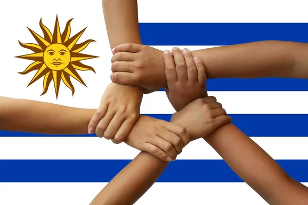 Uruguay Flag Intergration Diversity Group Young — 스톡 사진