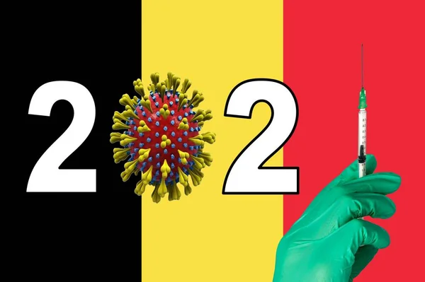 corona vaccination 2021 in front of a Belgium flag.