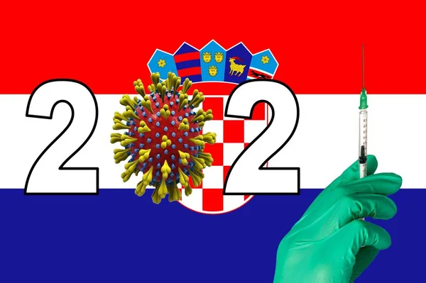 Вакцинація Корони Перед Прапором Хорватії — стокове фото
