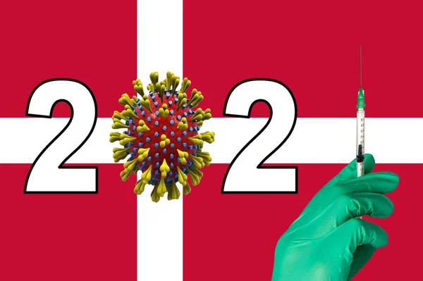 Vacinação Corona Frente Uma Bandeira Dinamarca — Fotografia de Stock