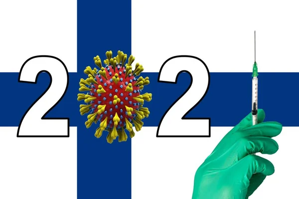 Koronová Vakcinace Před Finskou Vlajkou — Stock fotografie