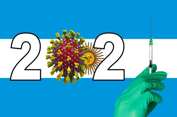 Vacinação Corona Frente Uma Bandeira Argentina — Fotografia de Stock