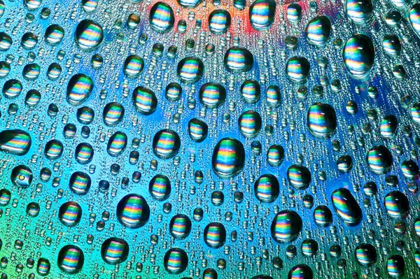 Macro Gotas Agua Sobre Fondo Multicolor — Foto de Stock