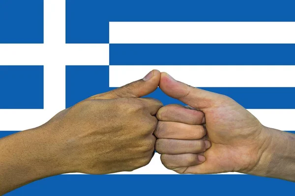 Grecia Bandera Integración Grupo Multicultural Jóvenes — Foto de Stock