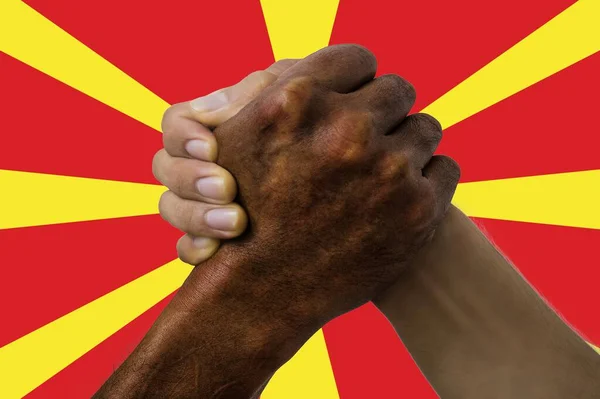 Macedonia Bandiera Integrazione Gruppo Multiculturale Giovani — Foto Stock