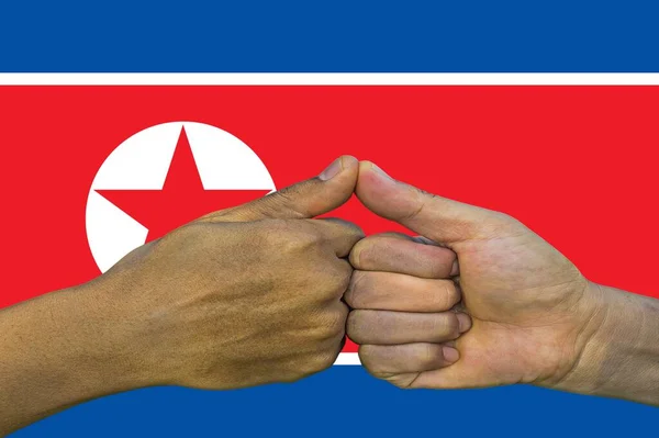 Bandera Corea Del Norte Integración Grupo Multicultural Jóvenes — Foto de Stock