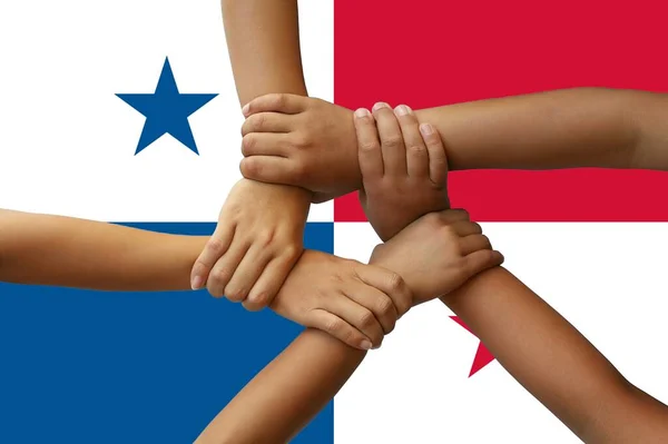 Flagge Panamas Integration Einer Multikulturellen Gruppe Junger Menschen — Stockfoto