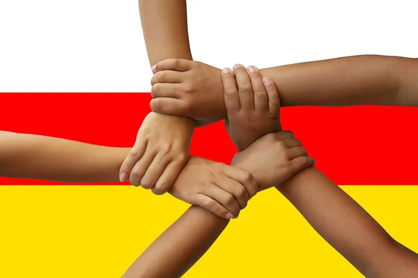 Sosouth Ossetia Flag Intergration Multicultural Group Young People — 图库照片