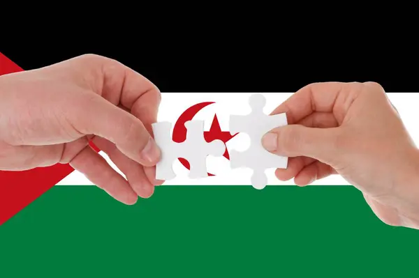 Västsahariska Arabiska Demokratiska Republikens Flagga Deltagande Mångkulturell Ungdomsgrupp — Stockfoto