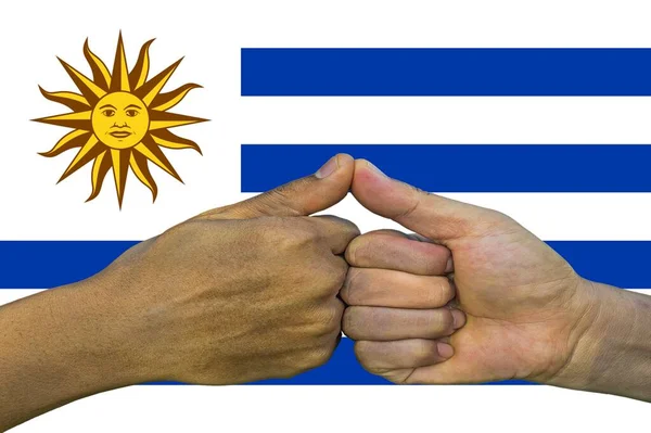 Uruguay Flagga Intergration Mångkulturell Grupp Ungdomar — Stockfoto