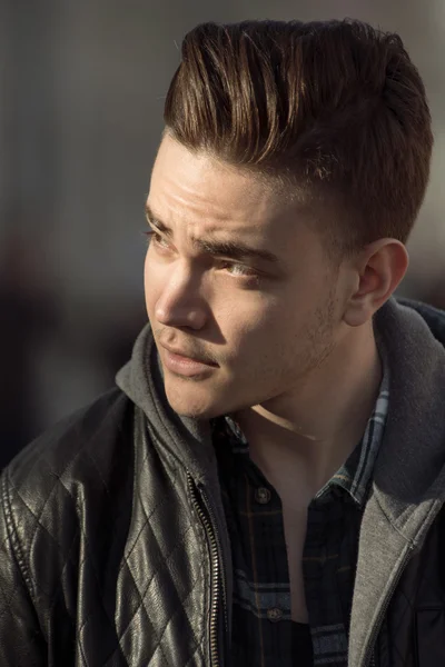 Close up male portrait outdoor in city — Stock Photo, Image