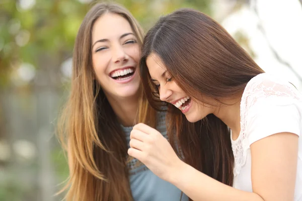 Gülen iki mutlu kadın arkadaş — Stok fotoğraf