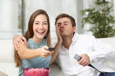 Woman prefers tv instead sex clipart