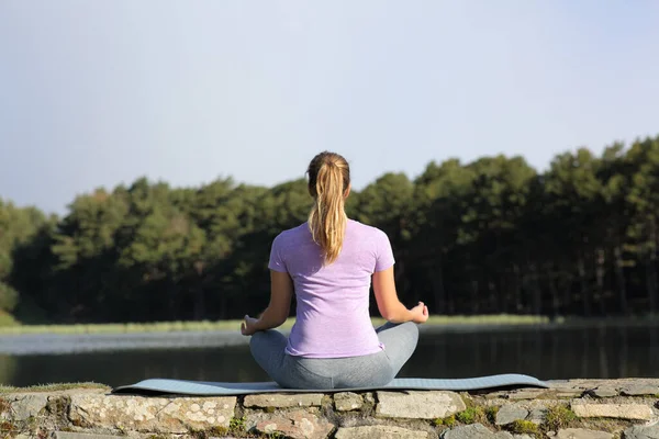 Vue Arrière Une Femme Faisant Exercice Yoga Dans Nature Une — Photo