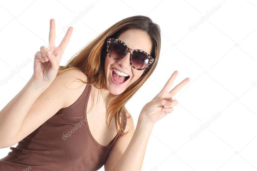 Funny casual teenager girl wearing fashion sunglasses 