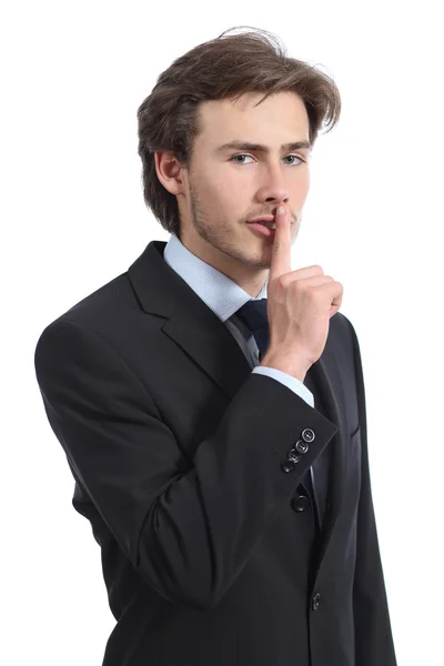 Business man asking for silence shh — Stock Photo, Image