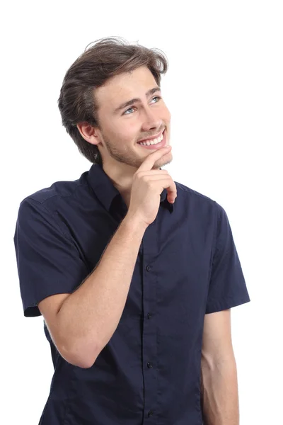 Handsome happy man thinking and looking at side — Stock Photo, Image