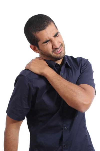 Árabe hombre quejas con dolor de hombro —  Fotos de Stock