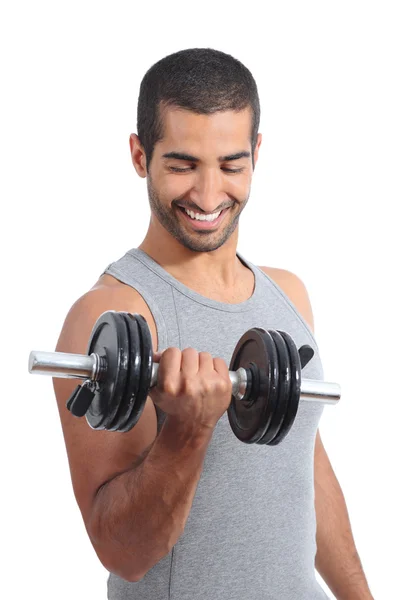 Arap mutlu bir adam ağırlık kaldırma egzersizleri egzersiz — Stok fotoğraf