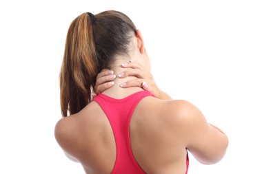 arkadan görünümü olan bir fitness kadın boyun ağrısı