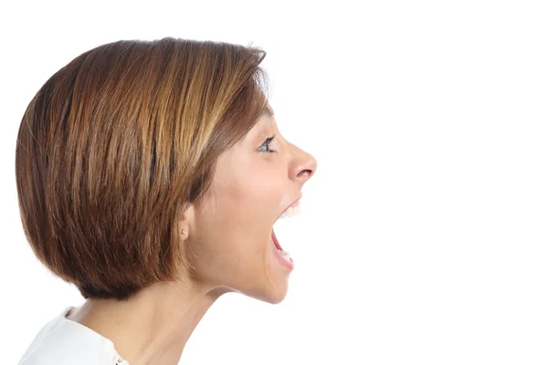 Perfil de una joven enojada gritando — Foto de Stock