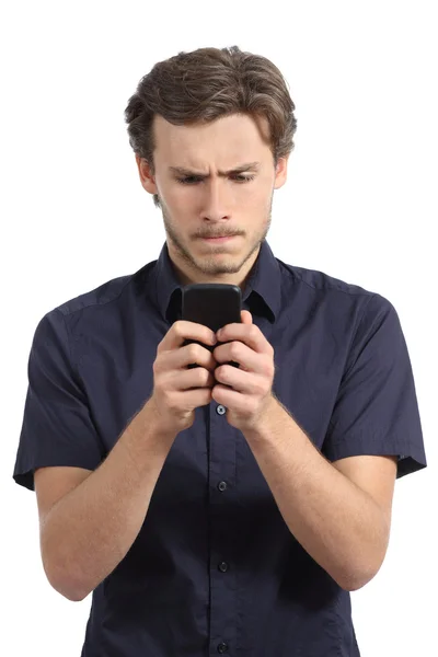 Young man obsessed with his smart phone — Stock Photo, Image