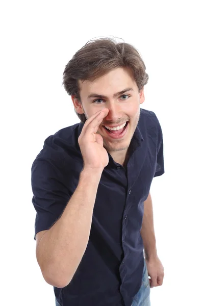 Muž volání s rukou na ústa — Stock fotografie