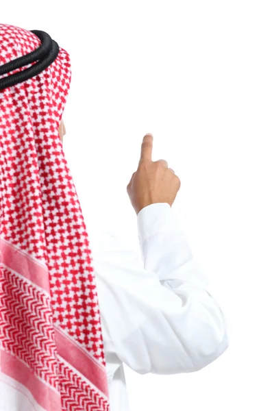 Vista posterior de un árabe saudí emirata al hombre seleccionando en el aire — Foto de Stock