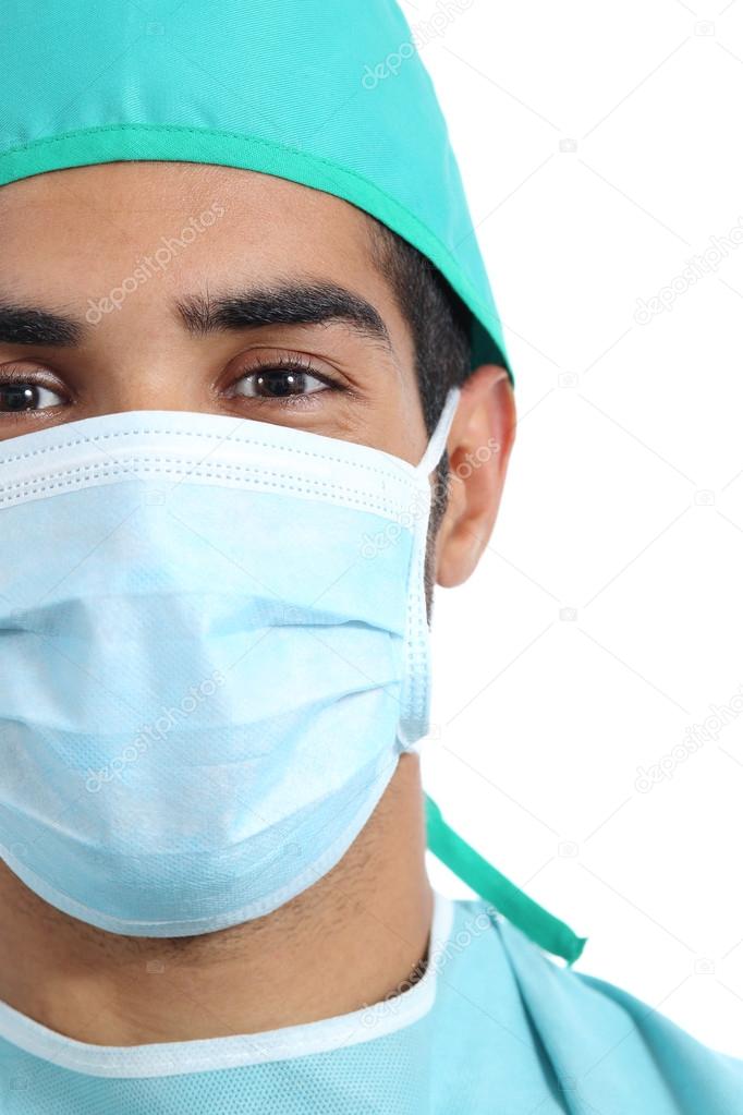 Portrait of an arab surgeon doctor face with mask