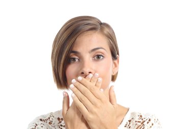 Woman covering her mouth because bad breath clipart