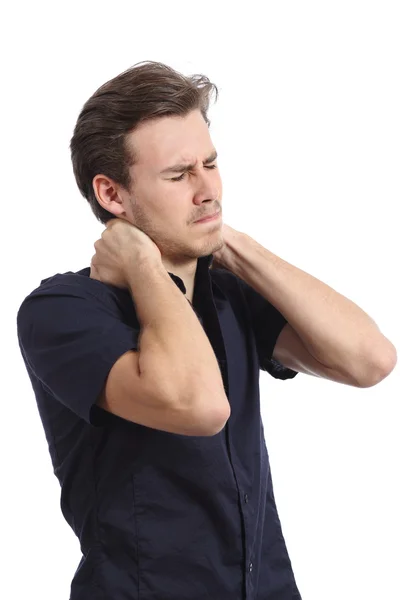 Homem sofrendo dor no pescoço uma reclamação — Fotografia de Stock