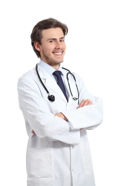 Giovane medico felice uomo in posa con le braccia incrociate sorridente fiducioso — Foto Stock