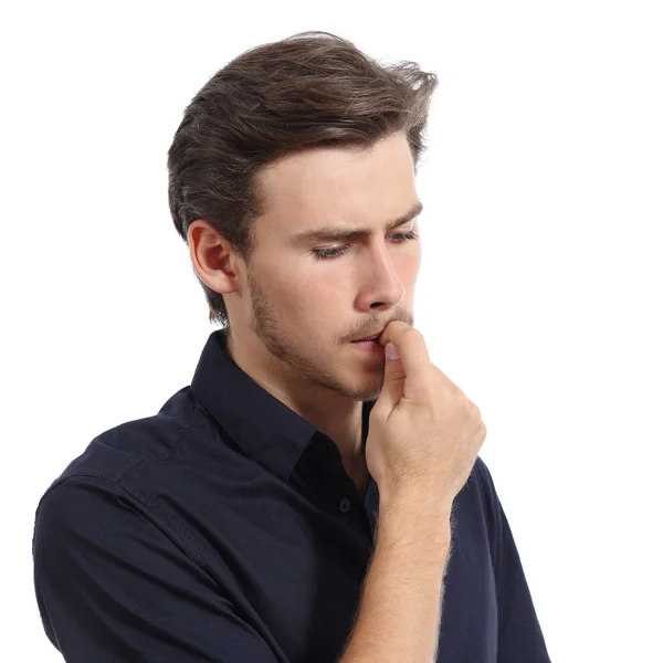 Young man stressed or worried biting nails — Stock Photo, Image