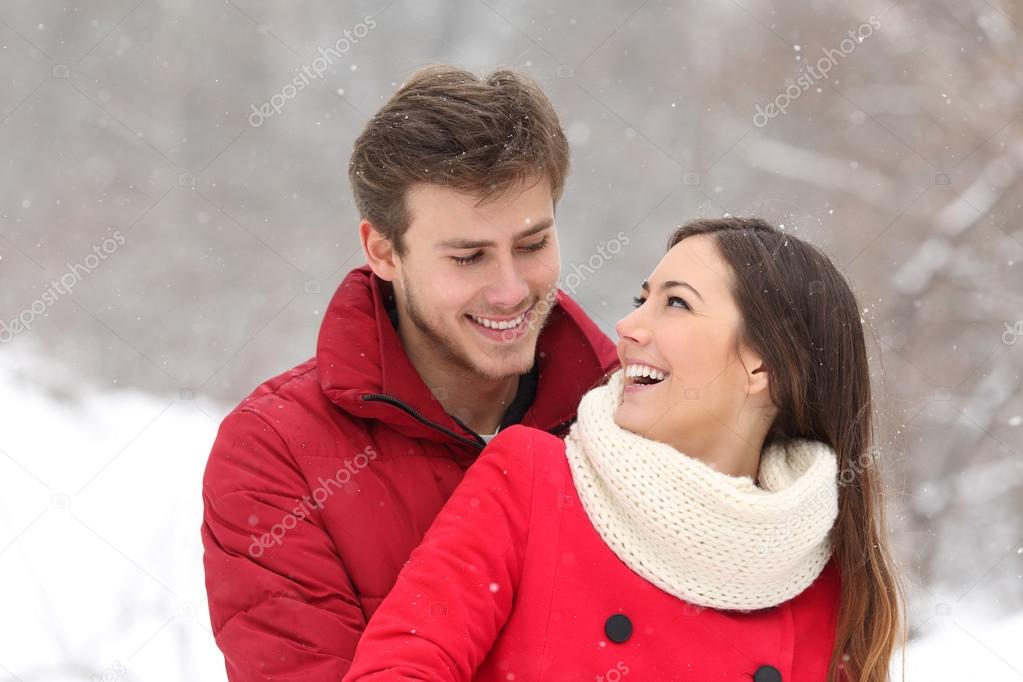 Couple falling in love in winter