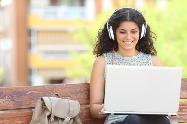Freelancer working with a laptop in a park clipart