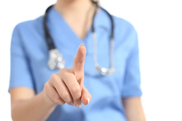 Enfermeira ou médico selecionando algo em branco para a câmera — Fotografia de Stock