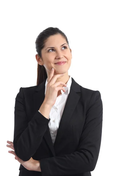 Businesswoman thinking and looking sideways isolated — Stock Photo, Image