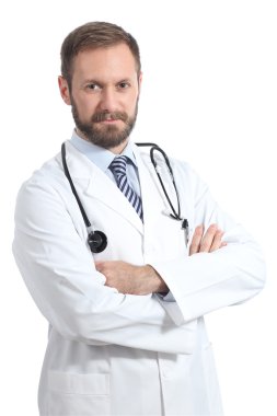 Katlanmış silah ile poz ciddi doktor adam