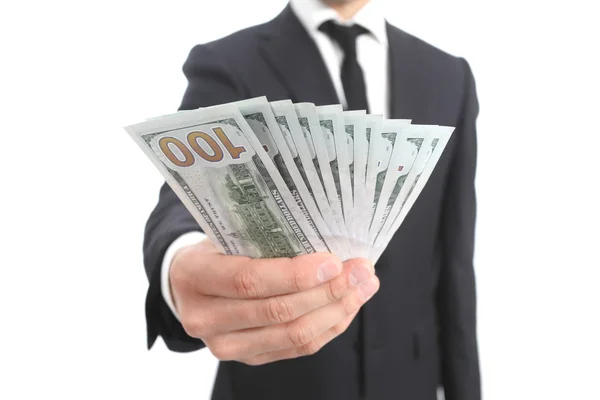 Close up van een business man hand aanhouden van geld — Stockfoto