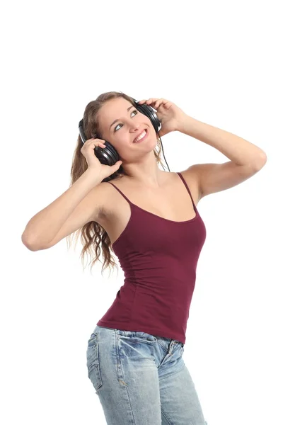 Pretty teenager girl dancing and listening to the music — Stockfoto