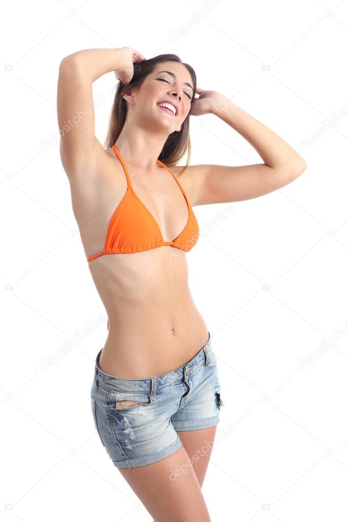Woman showing her laser hair removal armpits