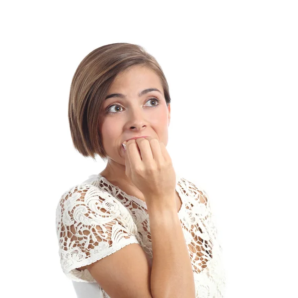 Nervous worried woman biting nails — Stock Photo, Image