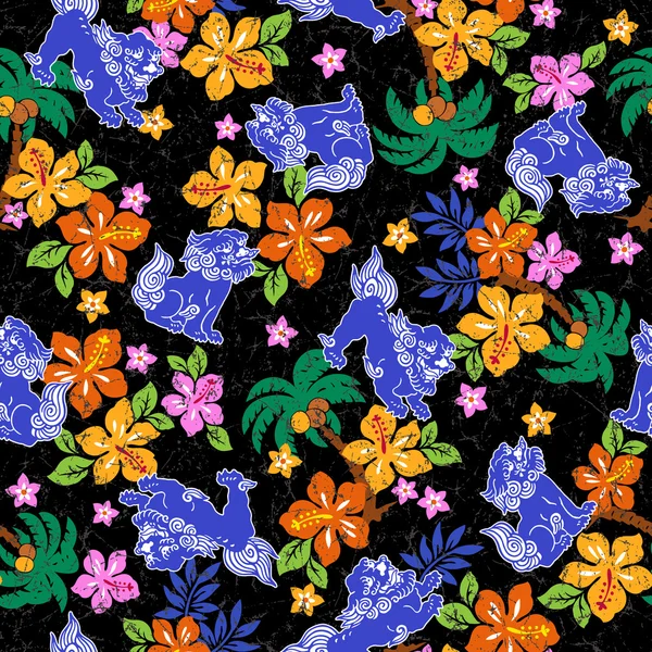 Τροπικό λουλούδι μοτίβο λιοντάρι Orient — Διανυσματικό Αρχείο